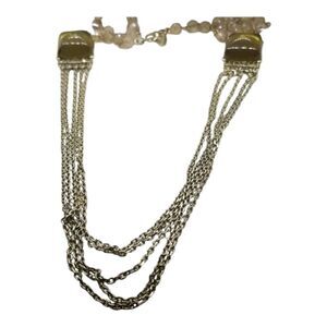 Ann Taylor Necklace Square Lucite Crystal Green Five Multiple Chains Gold